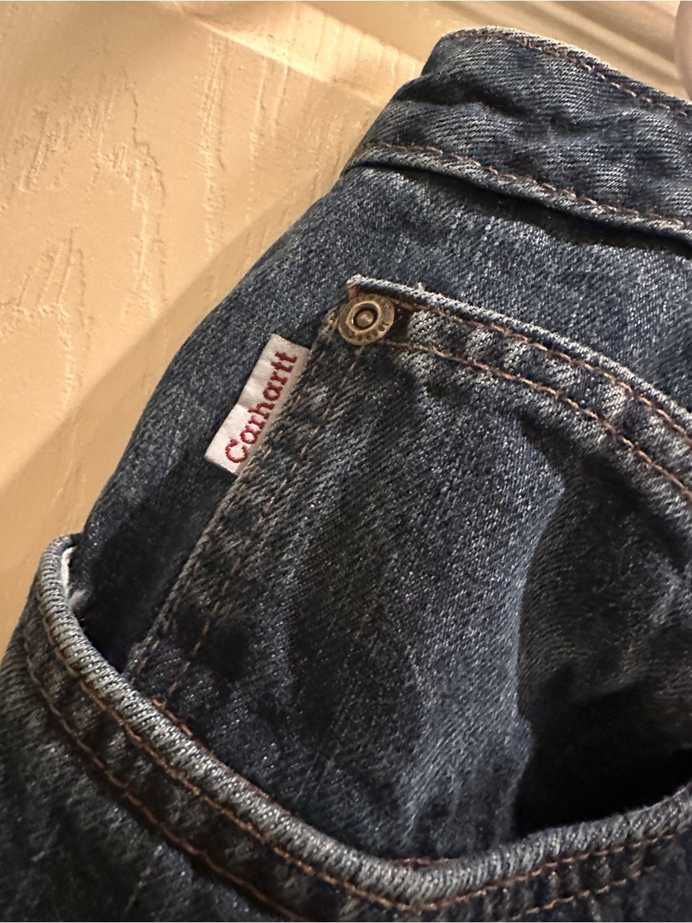 Carhartt Women's Flannel Lined Straight Leg Dark Blue Jeans 14x32 - Picture 3 of 7